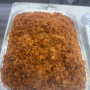 Jollof rice in a tray
