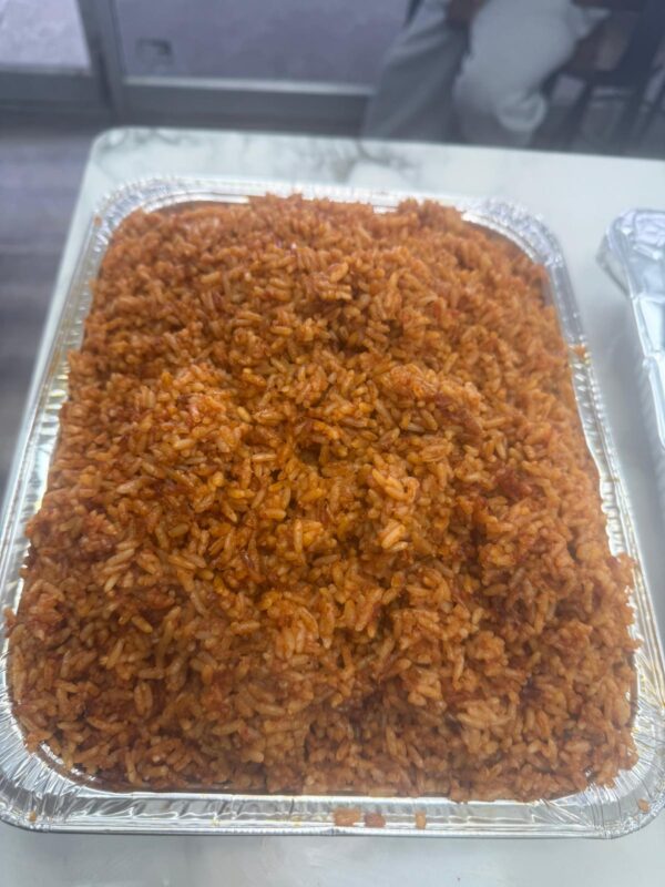 Jollof rice in a tray